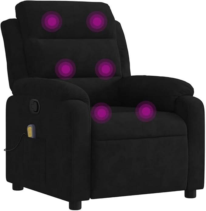 vidaXL Black Velvet Massage Recliner Chair with Adjustable Recline and 6 Point Function for Living Room Home Theater Relaxation Reclining TV Comfort Armchair