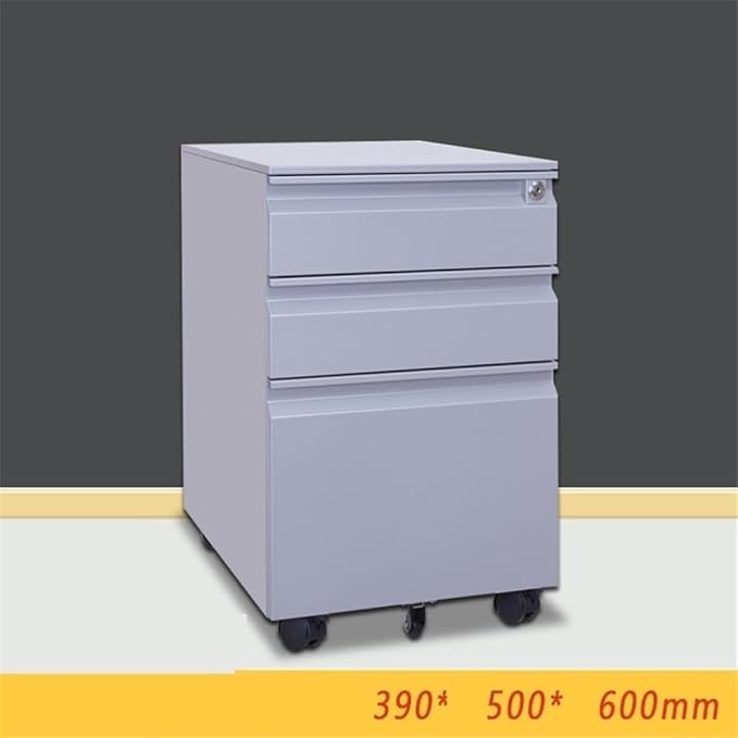 File Cabinets Steel Cabinet Three Drawers with Wheels Mobile Office File Short with Lock Thick File Storage Cabinets(Gris)