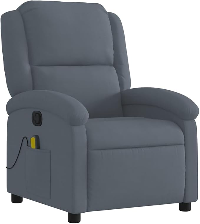 vidaXL Dark Gray Velvet Manual Massage Recliner-Comfortable Seating with Side Pocket Sturdy Frame and 6-Point Vibration Massage for Living Room/Lounge