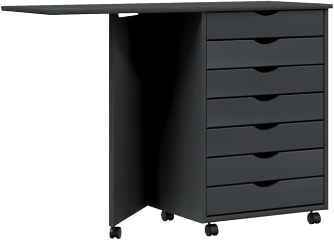 Foldable Design Rolling Cabinet with 7 Storage Drawers Mobile Home Office Study Writing Desk with Smooth Wheels Space Saving Compact Desk Gray