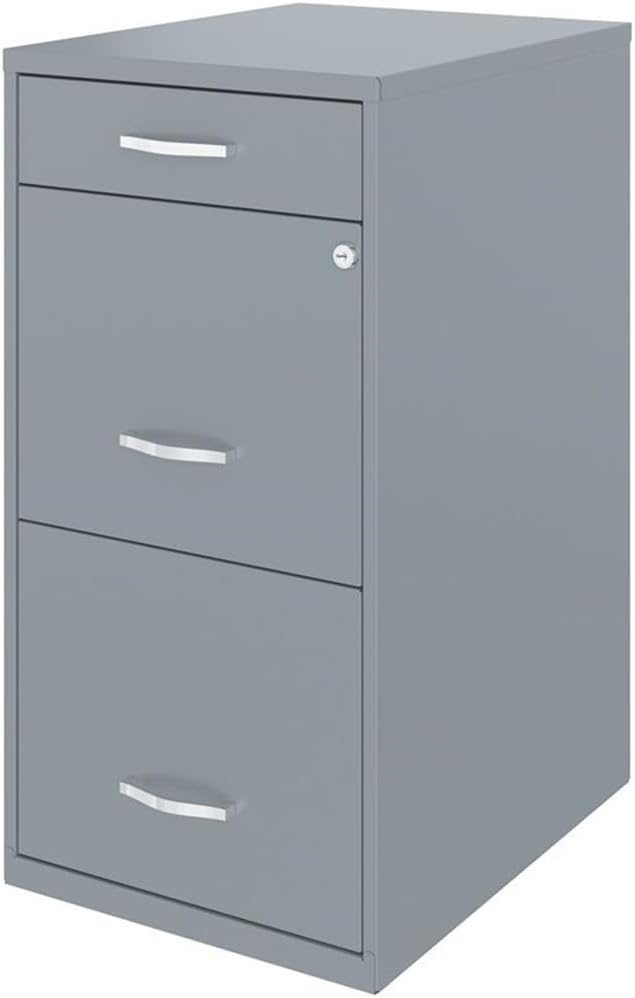 Scranton &amp Co 18 3-Drawer Metal Filing Cabinet Gray Finish High-Sided Letter File Storage Locking Top Drawers with Pencil Organizer Smooth Glide Suspension Compact Home or Office Use