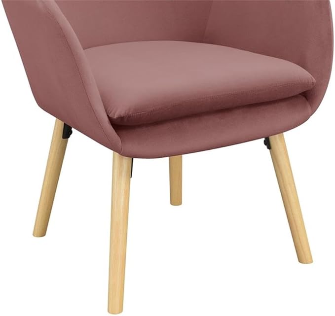 Pemberly Row Contemporary Accent Chair Pink Velvet Fabric Solid Red Oak Legs Detachable Foam Cushion 25.25 x 26.75 x 33.5 in Stylish Living Room or Office Seating