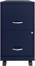 Pemberly Row 18 2-Drawer Mobile Metal Filing Cabinet Navy Finish Painted Steel Lockable High-Side Drawers Smooth Glide Wheels Compact Vertical Design for Home or Office Organization