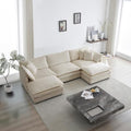 Aoowow Modular Sectional Sofa Modern Convertible U Shaped Couch112.2 Inch Deep 3-Seater Sofas Set Comfy Chenille Cloud Sofas and Couches with Movable Ottoman for Living Room Apartment（Light Coffee）