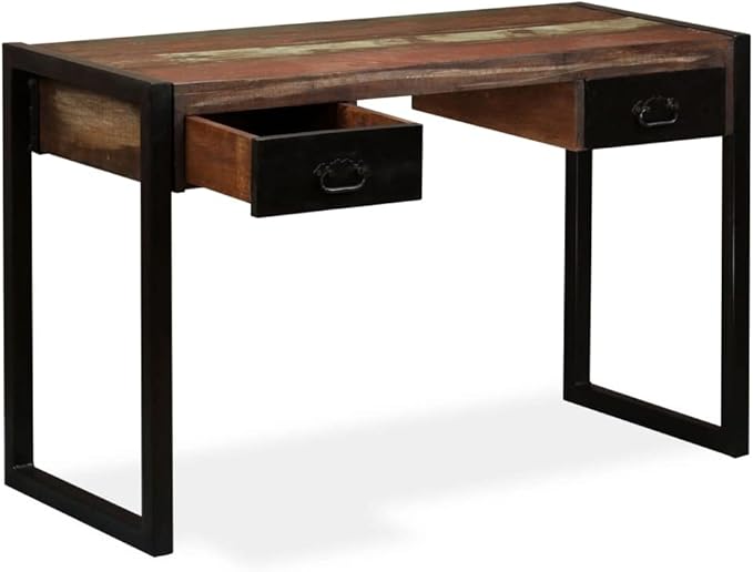Vintage Home Office Desk Writing Desk with 2 Drawers Industrial Style Study Table Vanity Makeup Dressing Table Save Space Work Desk PC Laptop Stand Brown