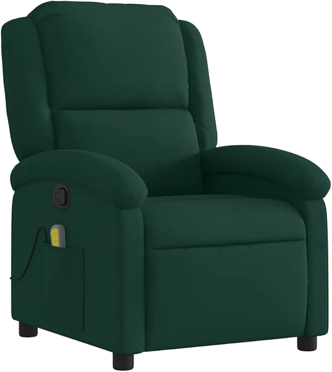 vidaXL Velvet Massage Recliner Lounge Chair - Dark Green Manual Recline USB-Powered Vibration Thick Padding Sturdy Frame