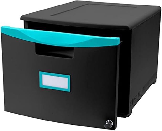 Maykoosh Mobile Filing Cabinet - Lockable Drawers - Legal/Letter Size - Black Teal - Polypropylene 18.25 x 14.75 x 12.75