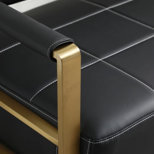 Modern Faux Bonded Leather Loveseat Sofa with Golden Metal Arms 2 Seater Sofa Couch Small Love Seats for Office Apartment Living Room (Black)