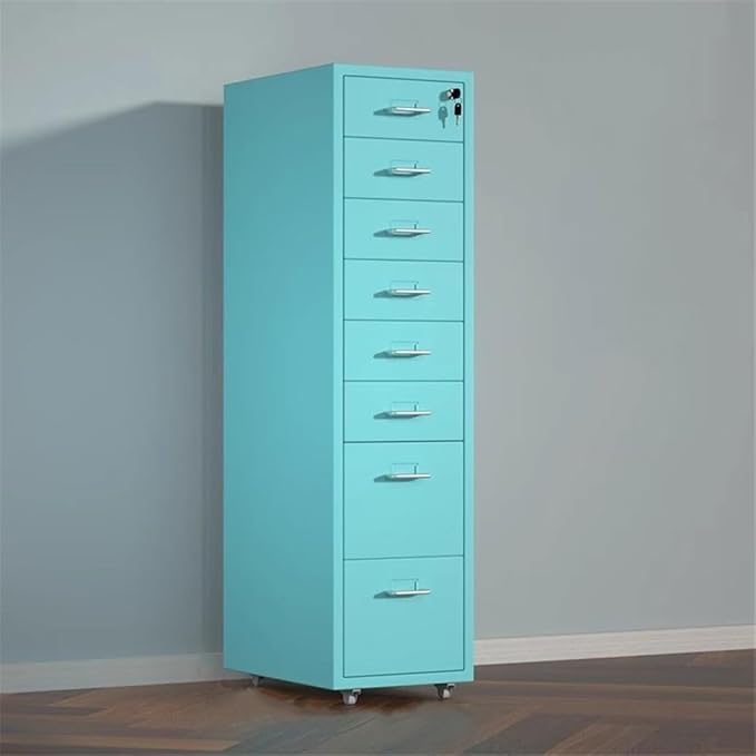 File Cabinets Metal File Data Organizer Multifunctional Office Storage Drawer Cabinet 8 Layer Large Capacity File Cabinet with Lock File Storage Cabinets(Blue)