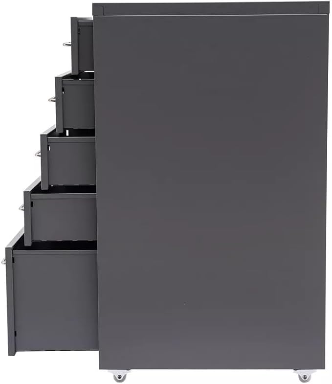 5-Drawer File Cabinet Office Filing Cabinet Stand Storage Organizer with Wheels Freestanding Rolling Storage Dresser Mutifuctional Tool Organizer for Kitchen Bedroom Living Room (Grey)