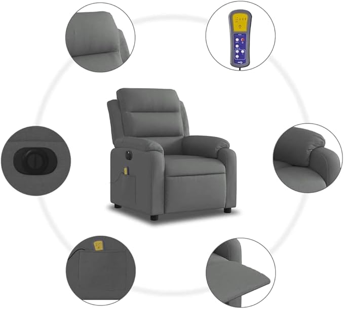 vidaXL Electric Massage Recliner Chair with Vibration-6 Points Fabric Covered Automatic Adjusting Footrest/Backrest in Dark Gray