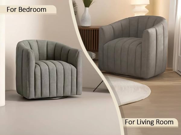 Swivel Accent ChairCuddle Modern Barrel ArmchairComfy Velvet Round Chair with Metal Base for Living Room Bedroom(Gray)