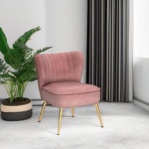 Pink Velvet Accent Chairs Set of 2 with Golden Legs Upholstered Side Chairs Mid-Century Modern Slipper Chairs for Guest Room Comfy Armless Wingback Corner Single Sofa Living Room Chairs