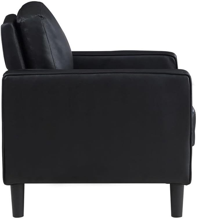 Pemberly Row Faux Leather Upholstered Accent Chair Black 33.5 in H x 32.25 in W x 31.5 in D Structured Track Arms Sinuous Spring Seating Compact Modern Design for Living Room or Office