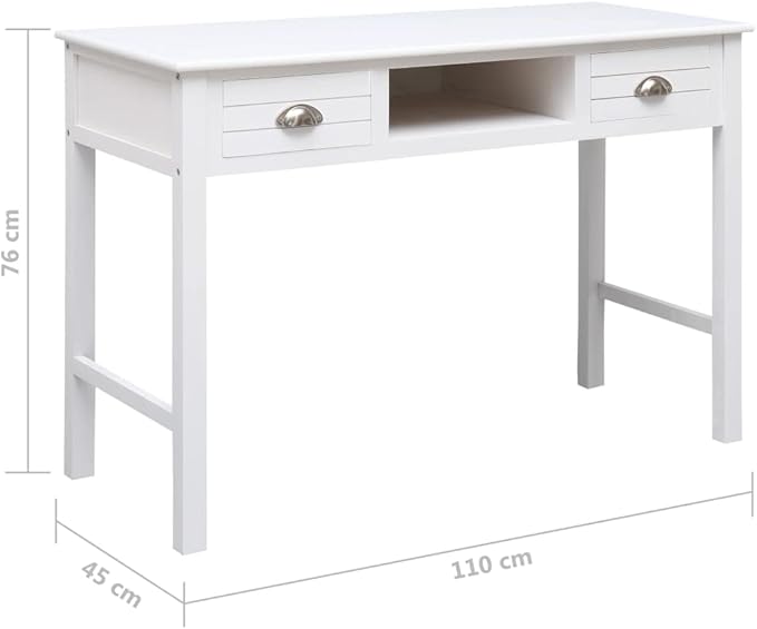 Wooden Writing Desk Modern Simple Home Office Computer Laptop Writing Desk with 2 Drawers and 1 Open Compartment White 43.3x17.7x29.9 Wood-85