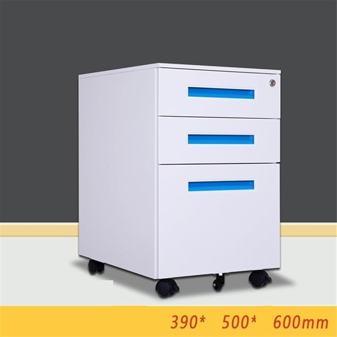 Furniture Color Steel Mobile File Cabinet Under Desk Thick Storage Cabinet Three Drawers with Wheels Printer Stand(Blue)