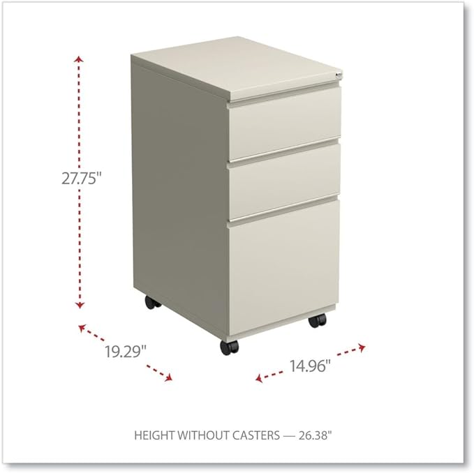 Alera PBBBFPY Three-Drawer Metal Pedestal File with Full-Length Pull 14 7/8w x 19 1/8d Putty
