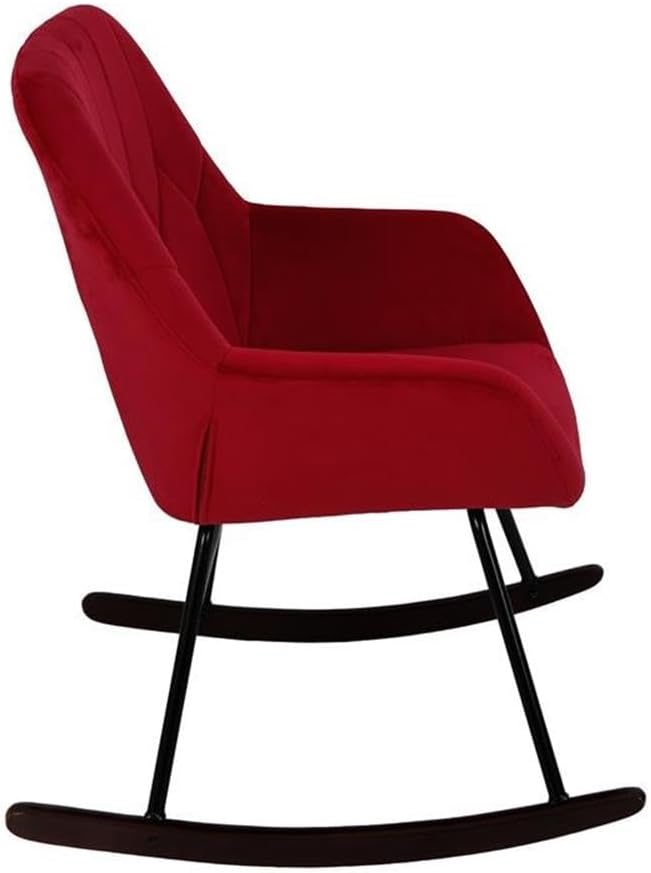 LuxenHome Modern Accent Velvet Chairs Upholstered Red Rocking Chair Dining Chairs Single Sofa Arm Chair for Living Room Bedroom Leisure Lounge Chairs with Metal Stand