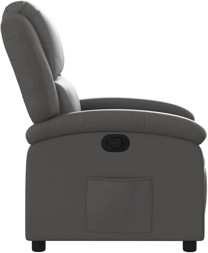 vidaXL Recliner Chair - Gray Real Leather Adjustable Wingback Armchair Manual Recline up to 135° Ergonomic Design with Footrest for Elderly Sturdy Frame and Convenient Side Pocket