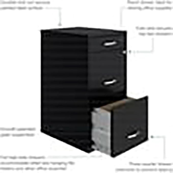 UrbanPro 3-Drawer Metal Filing Cabinet 18 D x 14.25 W x 27.32 H Black Finish Lockable Storage Organizer High-Sided Letter File Drawers Compact Home or Office Filing and Accessory Organizer