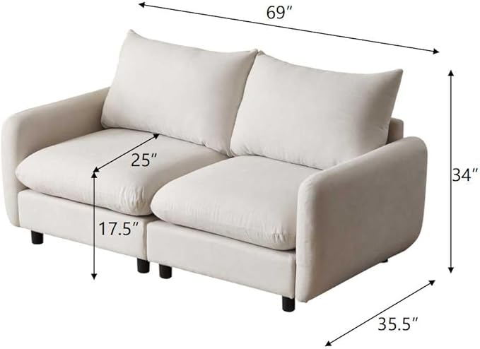 Christopher Knight Home Bricez 69 Loveseat Upholstered Sofa Modular Couch Oversized Loveseat Spacious Seating Sofa Couch Comfort Sectional Corner Wooden Chair for Living Room Home Office White