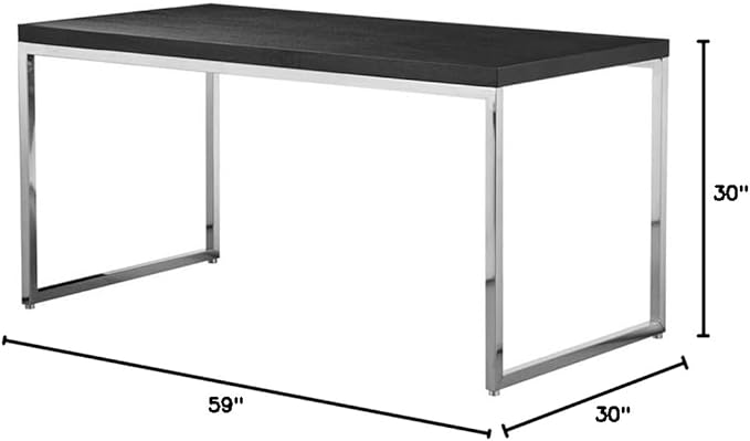 Pemberly Row Modern Writing Desk Wood Veneer &amp High Polished Steel Black Finish 59 W x 30 D x 30 H Rectangular Design Simple Style Home Office Desk for Work or Study Use