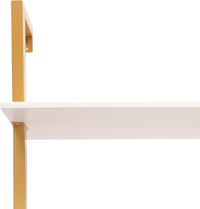 Wall Mounted Desk 72 Inch Wall Mount Computer Writing Table Computer Writing Table with Hook White and Gold Desk for Homes Offices