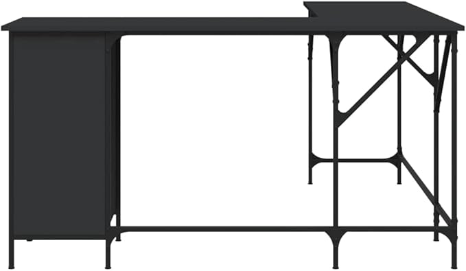 Black Engineered Wood Corner Desk 55.5-inch Industrial L-Shaped Computer Table with Adjustable Feet for Home Office Study Gaming
