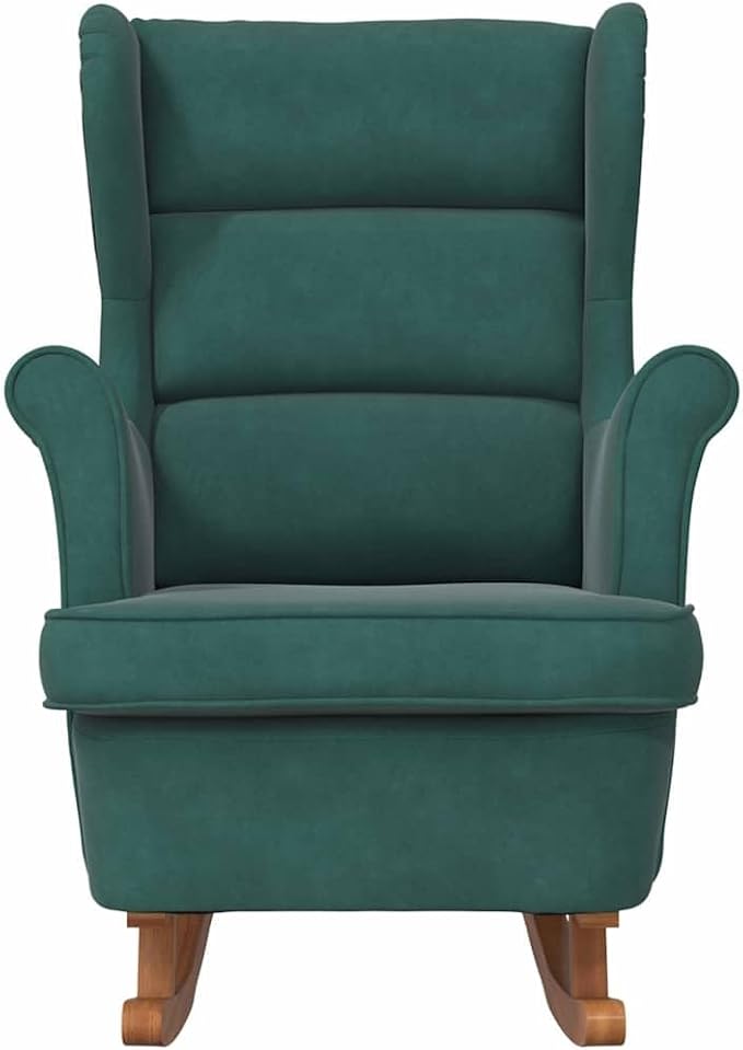 vidaXL Dark Green Velvet Rocking Chair with Solid Rubber Wood Legs - Stylish Design Padded Foam for Comfort Ideal for Living Room or Lounge Area