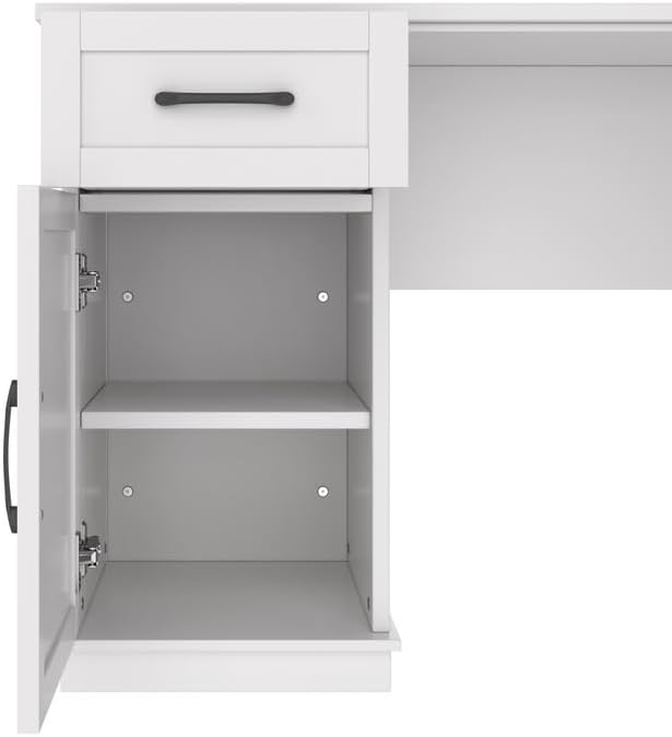 Polibi L-Shaped Computer Desk with Storage - 2-in-1 Design with 2 Drawers and 2 Cabinets 11 Open Shelves &amp Power Outlet for Home Office Study Room White