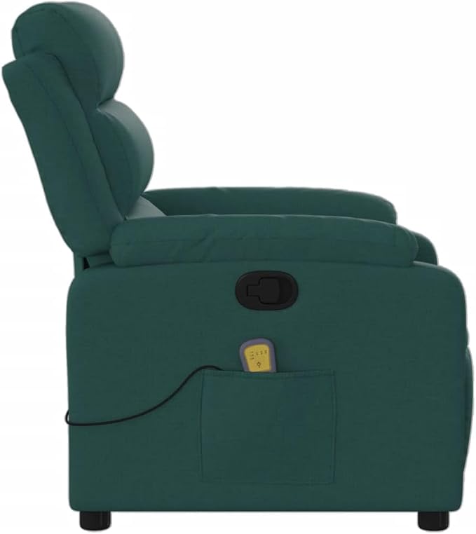 vidaXL Dark Green Fabric Massage Recliner Chair - Manual Reclining Armchair with Vibration Massage Cozy Padded Seating Side Pocket