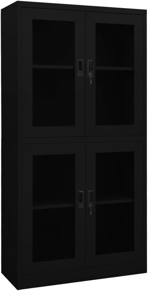 Metal Office Cabinet 70.9 Tall Steel Lockable File CabinetLocking Tool Cabinet Garage Steel Storage Cabinet for Home Office Black 35.4x15.7x70.9 Steel and Tempered Glass(A)