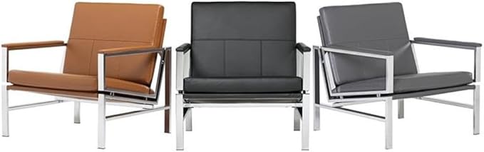 Pemberly Row Modern Bonded Leather Accent Arm Chair Smoke Gray and Chrome Finish 29.75 W x 32 D x 33 H Extra-Wide Seat Mid-Century Design Sleek Guest Seating for Living Room or Home Office
