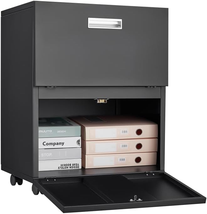 3-Drawer Mobile Filing Cabinet with Lock Metal Filing Cabinet to be Installation Required (Black + Metal + Metal)