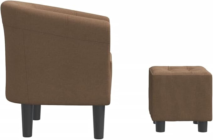 vidaXL Modern Tub Chair with Footstool in Brown Fabric - Comfortable Seating Experience with Thick Padding and Durable Fabric Ideal for Living Room Bedroom Office