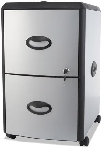 Mobile Filing Cabinet with Metal Siding 2 Letter-Size File Drawers Silver/Black 19 x 15 x 23