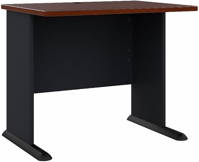 Pemberly Row 36 Transitional Engineered Wood Desk Hansen Cherry/Gray Finish Thermally Fused Laminate Wire Management Grommets Open C-Leg Design Sturdy Office Desk for Home or Workspace Use