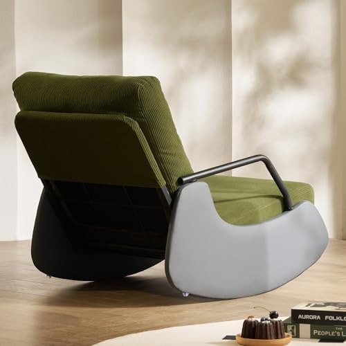 Rocking Recliner Chair for Adults Upholstered Plush Seating Glider Rocker with High Backrest Reading Chair Modern Nursery Accent Sofa Chairs Glider for Living Room (Grey/Green)