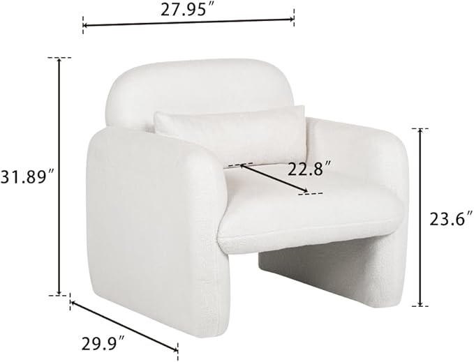 Stylish and Minimalist Teddy Fleece Single Sofa Chair with Arms and Pillow Armchair Accent Chair for Living Room Bedroom StudyGrey (Beige + Teddy)