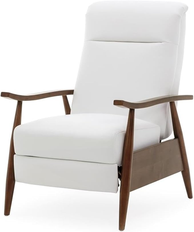 Pemberly Row Push Back Recliner Chair Faux Leather Upholstery Wooden Arms Milky White Finish Modern Reclining Living Room Chair 42.5 Hx30 Wx34 D
