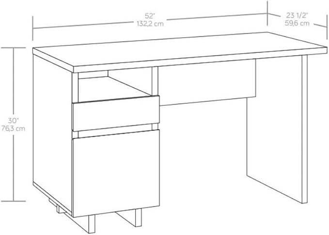 Pemberly Row Engineered Wood Desk 52 in Wide Haze Acacia Natural Finish Single Pedestal with Storage Drawers and Open Shelf Modern Home Office Desk for Organization and Workspace