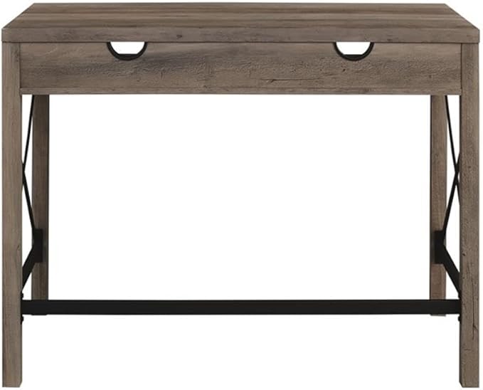 UrbanPro 42 Farmhouse Metal and Wood Desk Gray Wash Finish 31 H x 42 W x 20 D Rustic Writing Desk with Storage Cubbies Cord Management Industrial Style Home Office Furniture