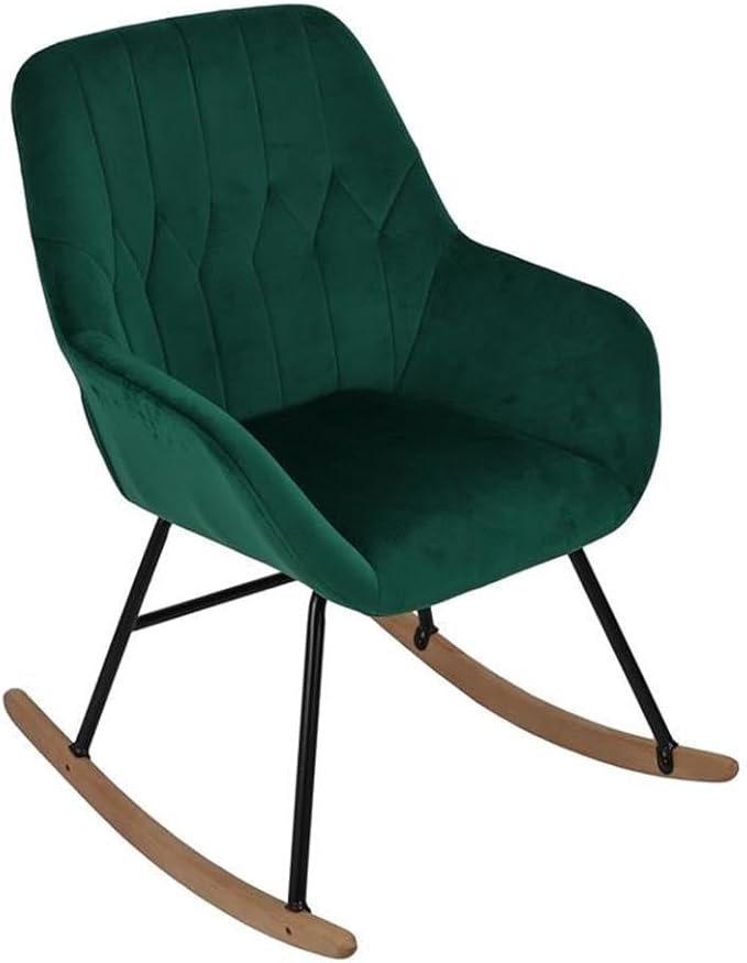 LuxenHome Modern Accent Velvet Chairs Upholstered Green Rocking Chair Dining Chairs Single Sofa Arm Chair for Living Room Bedroom Leisure Lounge Chairs with Metal Stand
