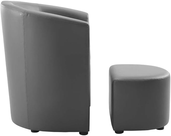 Pemberly Row Modern Faux Leather Armchair and Ottoman Gray Finish Foam Padded Upholstery Wooden Frame Self-Storage Tuck Away Ottoman 30 H x 22 W x 28 D Living Room or Lounge Seating