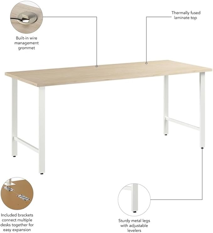 Bush Business Furniture Hustle 72W x 30D Computer Desk with Metal Legs in Natural Elm Modular Office Table for Home and Professional Workspace