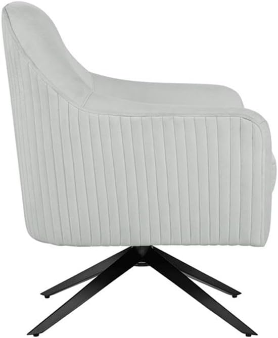 Pemberly Row Modern Swivel Chair Light Gray Fabric Upholstery Channel Tufted 360 Degree Swivel Base High Density Foam Cushion Solid Wood Frame Accent Chair for Living Room or Home Office Use