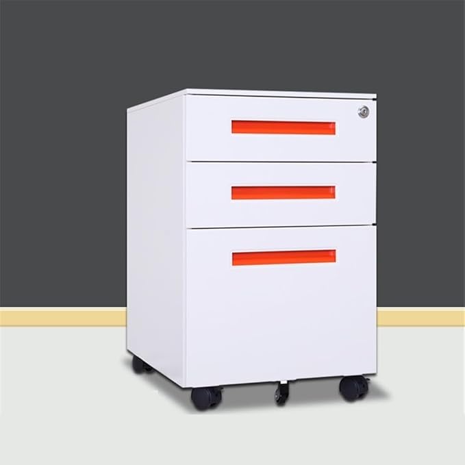 File Cabinets Color Steel Mobile File Cabinet Under Desk Thick Storage Three Drawers with Wheels File Storage Cabinets(Orange)