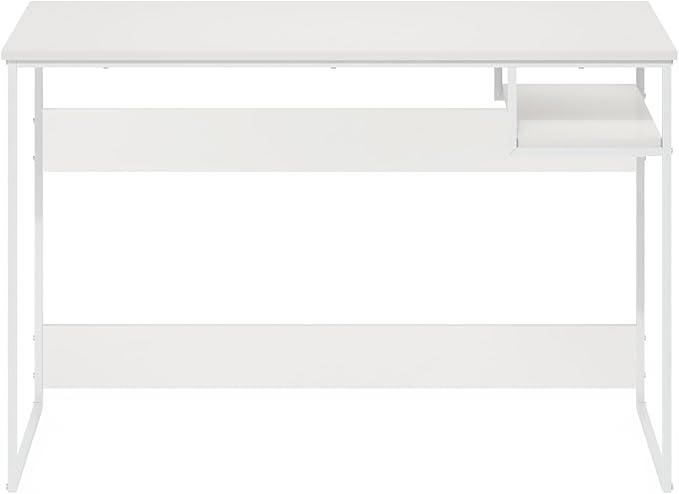 Furinno Moretti Desk 45 Wide Metal Frame Gaming Desk with Open Shelf Computer Desk Writing Desk Office Desk for Home Office Study Room Dorm Bedroom Solid White