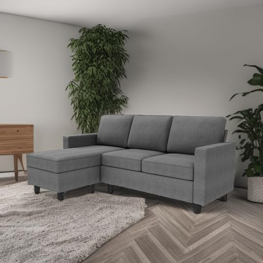 HONBAY Convertible Sectional Sofa Convertible L Shaped Couch with Reversible Chaise Sectional Couch for Small Space Apartment Grey