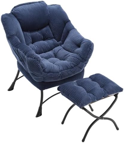 Bellemave Lazy Chair with Ottoman Lounge Accent Chair with Armrests and Side Pocket Leisure Upholstered Sofa Chairs with Footrest for Small Space Reading Chairs for Living Room Bedroom (Navy Blue)
